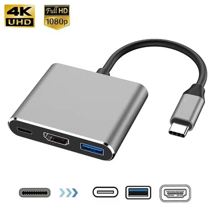 3-in-1 USB-C Hub – HDMI-Compatible 4K, USB 3.0, and USB-C Charging Adapter