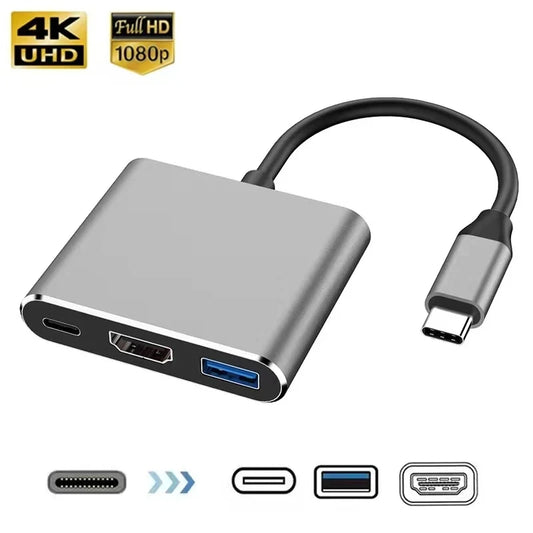 3-in-1 USB-C Hub – HDMI-Compatible 4K, USB 3.0, and USB-C Charging Adapter