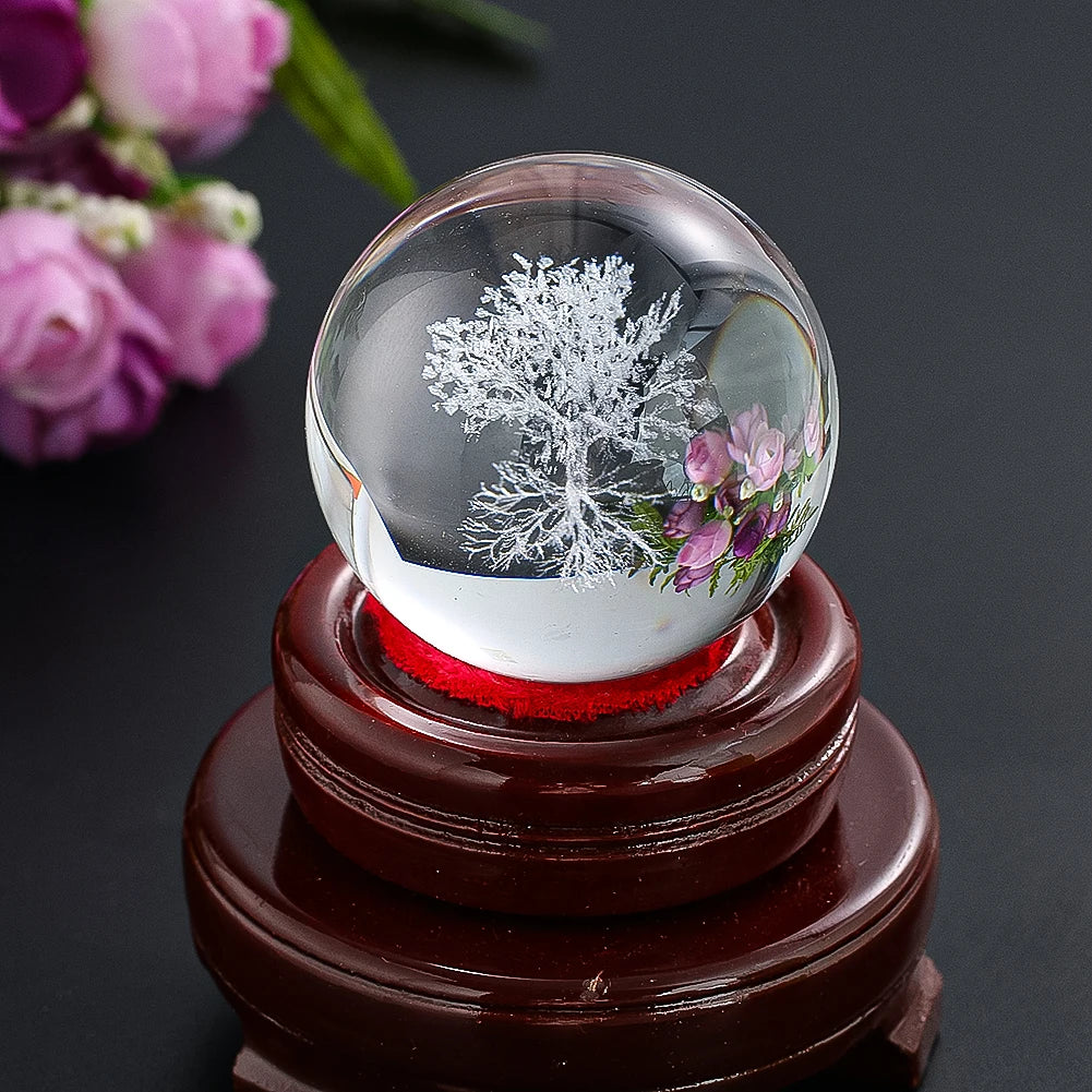50mm 3D Laser Engraved Tree of Life Crystal Ball – Meditation and Home Decor