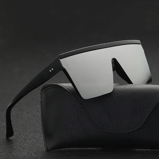 2023 Vintage Flat-Top Sunglasses – Black Square UV400 Gradient Shades