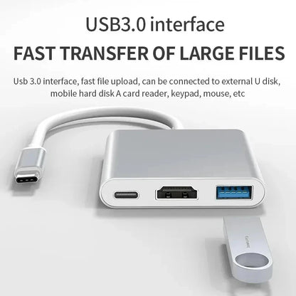 3-in-1 USB-C Hub – HDMI-Compatible 4K, USB 3.0, and USB-C Charging Adapter