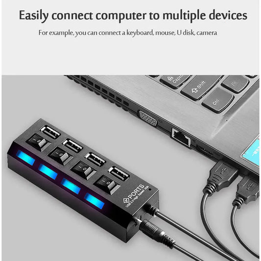 4/7-in-1 USB 2.0 Multi-Port Hub – Expander with Power Adapter and Switch Control