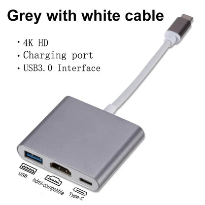 3-in-1 USB-C Hub – HDMI-Compatible 4K, USB 3.0, and USB-C Charging Adapter