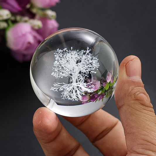 50mm 3D Laser Engraved Tree of Life Crystal Ball – Meditation and Home Decor
