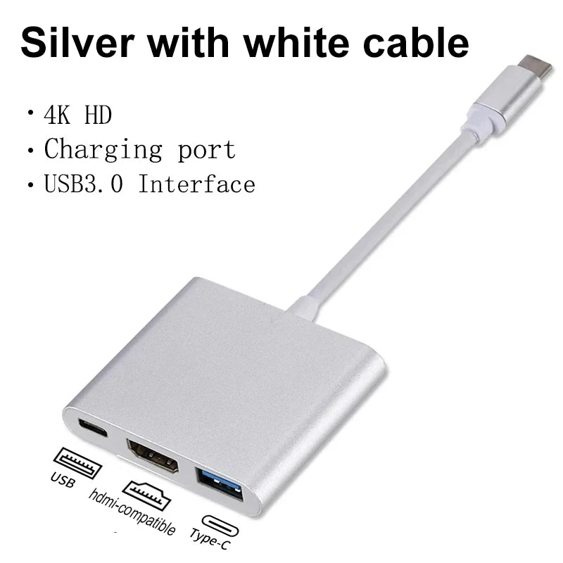 3-in-1 USB-C Hub – HDMI-Compatible 4K, USB 3.0, and USB-C Charging Adapter